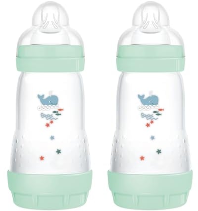 MAM Easy Start Anti-Colic Babyflasche | für Neugeborene | 94% Akzeptanz | von Hebammen & Müttern empfohlen | 80% weniger Koliken | stillfreundlich | Sauger Gr. 2 | 260ml | 2+ Mon | blau | 2 Stück