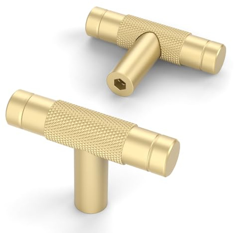 Amerdeco 10 Stück T-Bar Möbelknöpfe Gold Schrankknöpfe & Schubladenknöpfe für Schränke, Türen & Kommoden