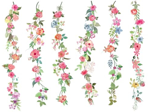 WakiHong Hängende Blumenrebe Wandaufkleber 3er Set | Rosa Wandtattoo Selbstklebend | Schlafzimmer Dekor,Wohnzimmer,Fensterdekoration | Abziehbar & Wiederverwendbar