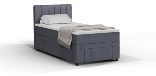 Avalon Boxspringbett 100 x 200 cm Doppelbett mit hochwertiger Bonell-Matratze und Topper, Polsterbett mit Bettkasten, Schlafzimmer, Bequem, Modern, Stilvoll