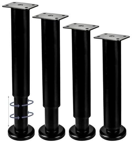 Btowin VCF Lot de 4 pieds de meubles réglables de 30 à 52 cm, pour cadre de lit en métal noir, pieds de support de canapé, pieds de rechange robustes pour armoire, table, canapé, bureau