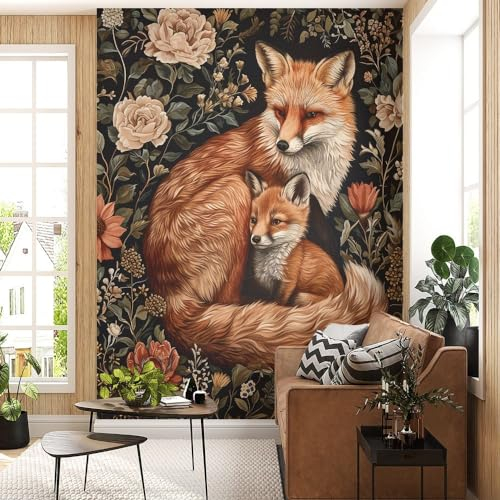 Fchen art Fox Decor Fuchs-Tapete, Waldtiere, zum Abziehen und Aufkleben, selbstklebend, entfernbar, leicht abziehbar, aufkleben, Cartoon-Stil für Wohnzimmer, Kinderzimmer, Schrank, 200 x 300 cm
