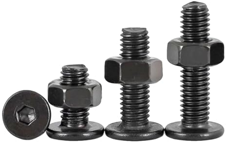 Foyoram M2,5x10mm Waferkopfschrauben mit Innensechskant und Muttern 50 Stück Schwarz Edelstahl Flachkopfschraube mit Innensechskant Großem Kopf Maschinenschrauben (M2,5 x 10 mm)