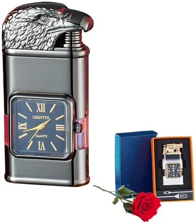 TZYYDS Feuerzeug Vintage Uhr Lünette Jet Flame Fackel, Feuerzeug Vintage Uhr, Lünette Jet Flame Fackel, Flammen Feuerzeuge (Color : Black, Size : C)
