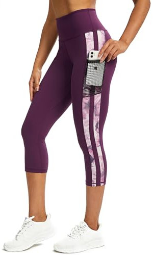 Tuspryt Leggings Damen 3/4 Jogginghose Mit Taschen, Sporthose Blickdicht Fitnesshose M