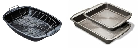 Circulon Ultimum Roasting Tin with Rack - Roasting Trays for Oven Non Stick & Momentum Deep Baking Trays Set of 2 - Non Stick Roasting Tins, Dishwasher Safe Bakeware
