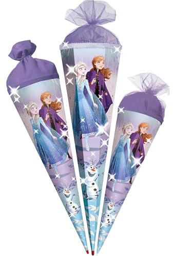 alles-meine.de GmbH Schultüte - mit 3D Glitzer - Effekt ! - Frozen - die Eiskönigin - ELSA & Anna - 35-100 cm - Größe wählbar - Holzspitze wählbar - Zuckertüte - Tüll - oder Fi..