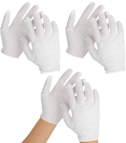 AHQiZFX 3 Paar Baumwollhandschuhe,Weiß Baumwollhandschuhe für Trockene Hände,Feuchtigkeitsspendend,Kosmetisches Ekzem,HandSpa & Schmuckinspektion,Waschbares Dehnbares Atmungsaktives Stoff Handschuhe-M