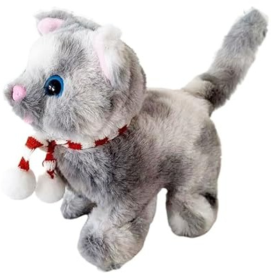 ISAKEN Plüsch Kätzchen Spielzeug, Elektronisches Interaktives Haustierkatze Spielzeug mit Läuft und Wackelt, Haustier Katzenspielzeug Weihnachten Kindergeburtstag Geschenke für Kinder Jungen Mädchen
