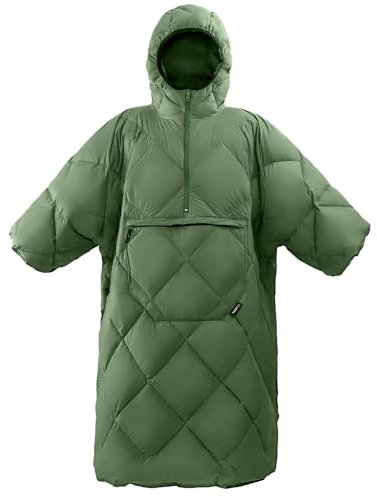 ATEPA Winter Poncho,Decke,Warm Umhang,Schlafsack,Reisedecke Tragbare kapuzendecke,Faule Steppdecke,Warme Jacke für Damen und Herren (Grün)