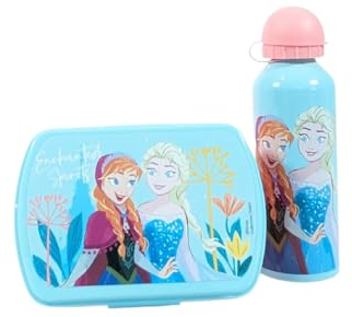 My sweety pop Lunch-Set für Mädchen, Brotdose + Trinkflasche, Lunchbox, Trinkflasche, für Kinder, Krippe, Kindergarten, Schule, Urlaub, Mahlzeit, Geschenkidee, Frozen (Eiskönigin), Rosa/Blau