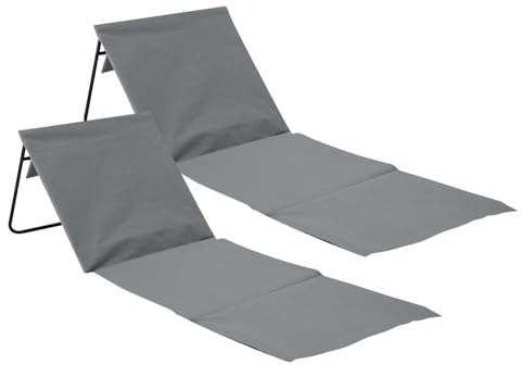 THINIA HOME - Tapis de plage pliable rembourré avec dossier, acier et tissu Oxford, imperméable, séchage rapide, design portable, poche arrière, poignée de transport, lot de 2