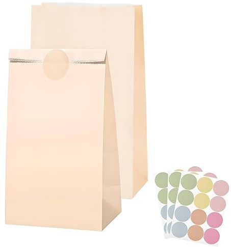 30 Stück Papiertüten Klein,Bunte Geschenktüten mit 30 Aufkleber Stickern,24x13x8cm Orange Papier Candy Tüten Geschenktüten Kinder Papiertüten Kindergeburtstag für Hochzeit, Party,Geschenke,süßigkeiten
