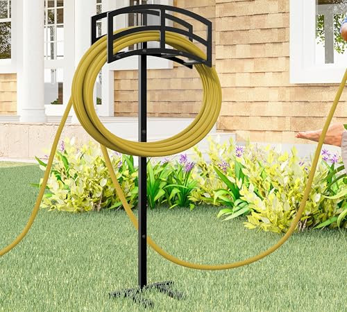Kingson Freistehender Gartenschlauchhalter, robuster Metall-Wasserschlauchhalter, Aufbewahrungsständer, hält 45,7 m Schlauch für draußen, Terrasse, Rasen und Hof, Schwarz