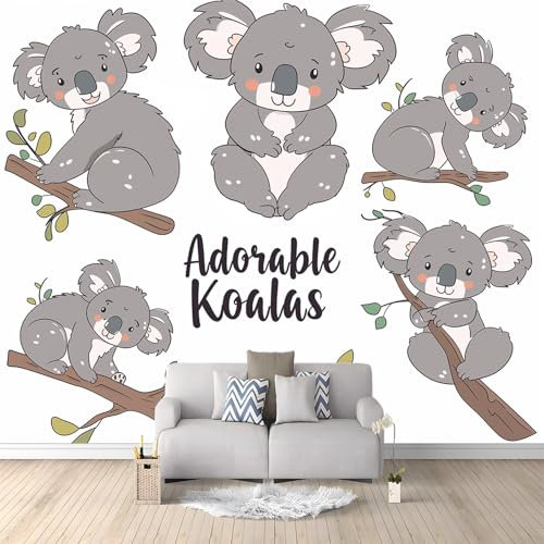 Papier Peint Panoramique Koala Mignon De Dessin Animé 250x175 cm Mural Papier Peint intissé Geant Poster Décoration pour Salon Chambre Chambre D'enfants Restaurant Murale