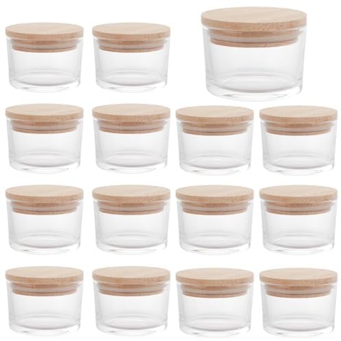 ASelected 15 Pcs 4 oz Clear Glass Candle Jars with Lid, High Transparence Empty Candle Jars, Bamboo Lid Glass jars for Candles Making Candles Spice Powder Storage