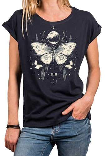 MAKAYA Damen Shirt Schmetterling Kurzarm Top Sommer Oberteil mit Schmetterlingen