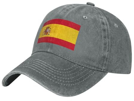 Luckily&Day Gorra de béisbol con estampado de bandera de España, gorra de golf para papá, gorra clásica retro de mezclilla lavada, ajustable, regalo para hombres y mujeres, Gris, M