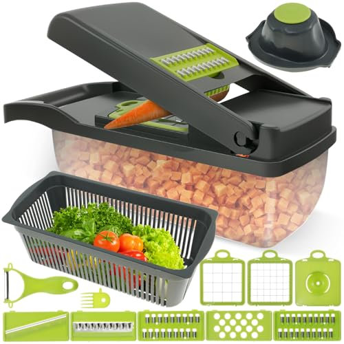 VAVPUP 16 In 1 Gemüseschneider Set,Abnehmbarer Gemüse Schneider mit 7 Austauschbare Klingen,multifunktionaler Lebensmittelschneider für Salat Kartoffeln Karotten Knoblauch Zwiebel