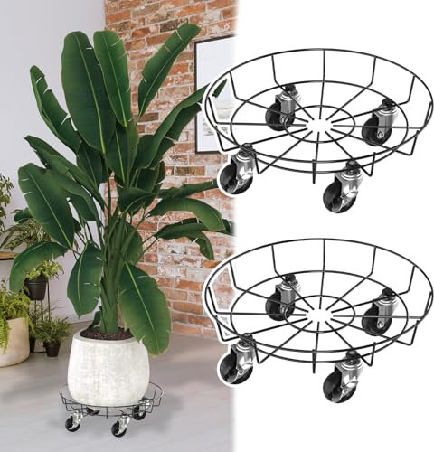 NAIZY Pflanzenroller 2 Stück Pflanzen Rollbrett φ33 cm Quadrat Blumentopf Untersetzer mit 4 Rollen Blumenroller Tragfähigkeit 160 KG, für Außen-Innen (Type C)