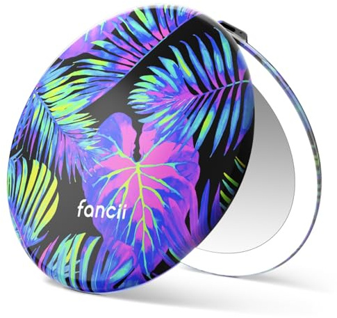 Fancii Taylor LED-beleuchteter kompakter Reisespiegel, wiederaufladbar, 10-fach/1-fache Vergrößerung, 3 Lichteinstellungen, ideal für Make-up, Ausbesserungen unterwegs, Pflege (Neon Oasis)