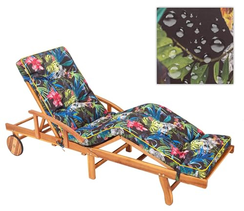 PillowPrim Liegenauflage, Auflage für Gartenliege 200 x 55 x 9 cm -Bequeme Liegestuhl Auflage - Polsterauflage für Sonnenliege, Kissen für Liegestuhl, gesteppt - Bunte Blätter