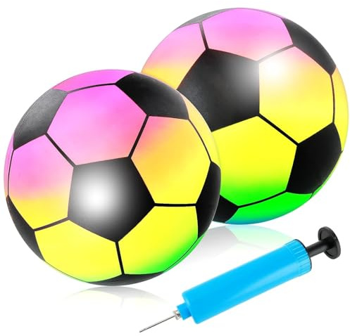 PcvGef Bälle Für Kinder, 3 Stück Regenbogen Fußball Set, Gummiball, Fussball Kinder, 23cm, Ideal Für Strandparty, Familien Outdoor Spiele