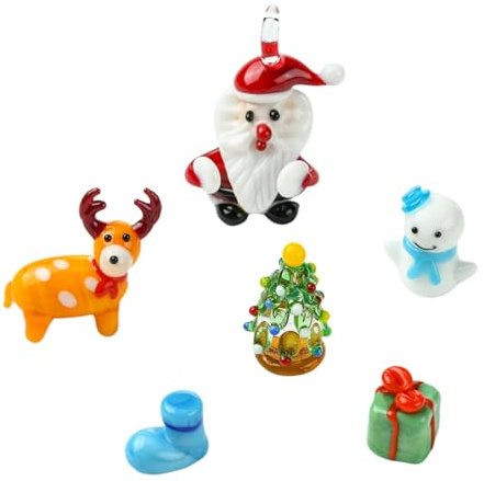 WEWAYSMILE 6 Stück Weihnachts Mini Tierfiguren Aus Glas Mundgeblasene Glasfiguren Sammlerstücke Für Büro Zuhause Schreibtisch Dekoration Geschenk