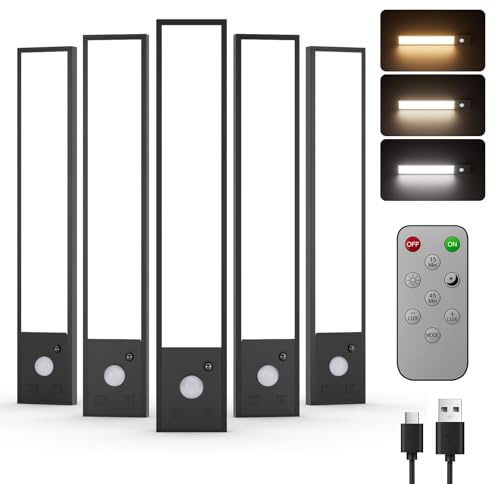 Tnight 5 Stück 20cm Schranklicht mit Bewegungsmelder,70LEDs Ultradünne Dimmbar Unterbauleuchte Küche Led,Lichtleiste Kabellos Aufladbar mit USB-C,Kleverlicht Magnetische für Kleiderschrank Treppe