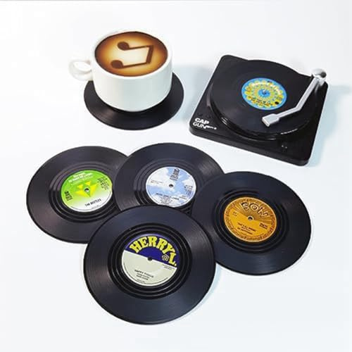 Kopinma Retro Vinyl Schallplatte Untersetzer, Kreatives Getränkeuntersetzer 6er Set, Vintage-CD-Untersetzern für Musikliebhaber, Untersetzer Gläser für Bars, Cafés, Haus, Party, Einweihungsgeschenke