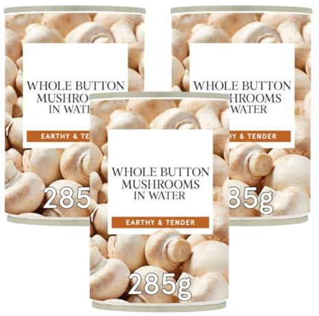 Whole Button Mushrooms in Water, 285g, Pack of 3, Premium Quality Preserved Mushrooms, Ready to Use