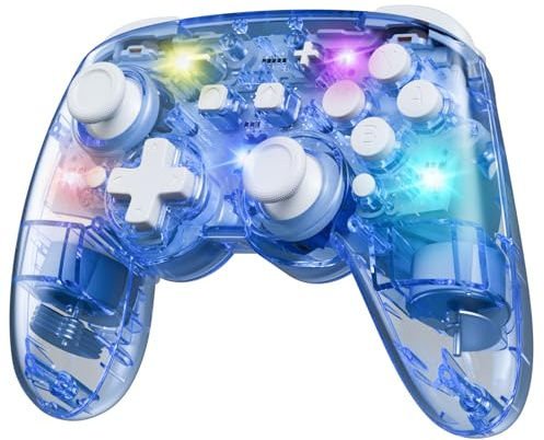 PALPOW Switch 2 Pro Controller Compatible with Switch 2/OLED/Lite,Wireless Hall Effect Switch Controller, RGB Switch Pro Controller, Bluetooth Gamepad with 7 LED Colors/Wake Up/Dual Shock/Turbo - Blue