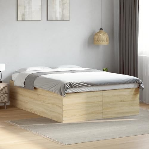 QJBSAVVA Bettgestell Sonoma-Eiche 140x200 cm Holzwerkstoff mit Lattenrost Modernes Design Robustes Gästebett Schlafzimmer Jugendzimmer Einrichtung