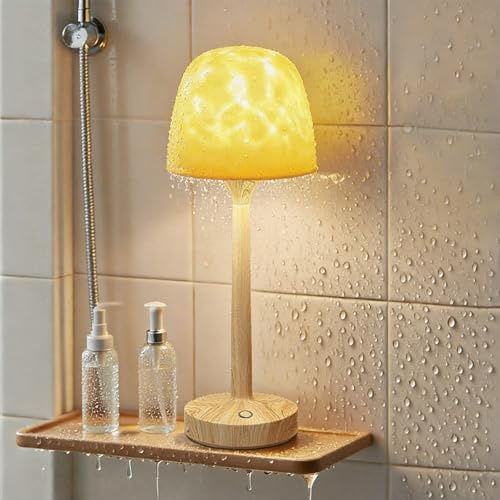 Waterproof Shower Lamp Bad - Wasserdichte Tischlampe mit 16 Farben Lichtprojektor, Kabellose Badezimmer Beleuchtung mit Touch-Control & Fernbedienung, Akku Wellness Lampe für Duschkabinen, Badewannen