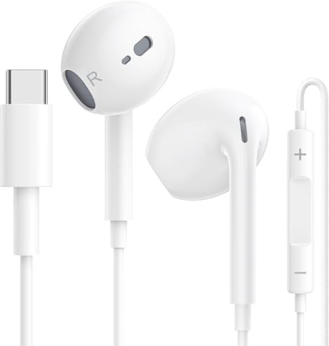 USB C Headphones for iPhone 17 16 15, Wired USB C Earphones with Built-in Microphon Volume Control HiFi Stereo In-Ear Plug in Headset Compatible with iPhone 15 16 17 Pro Max Plus/Galaxy S25 S24 S23