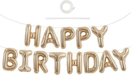 Hellgold Happy Birthday Ballon Girlande, 16 Zoll Geburtstag Ballon Girlande | Hellgold Happy Birthday Folienballon, Buchstaben Luftballon Gold, Geburtstag Luftballongirlande für Party Deko