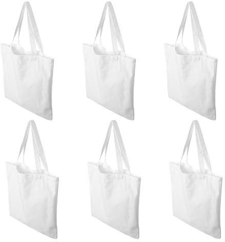 Garneck 6 Pièces Paquet Cabas en Toile Blanche avec Poignée, Grand Paquet de Rangement pour Loisirs Créatifs de Peinture, pour Sublimation et Usage Quotidien