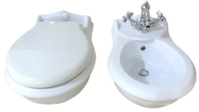 Sanitär Bad WC + Bidet, Klobrille Duroplast, Jubilaeum Azzurra, Keramik weiß