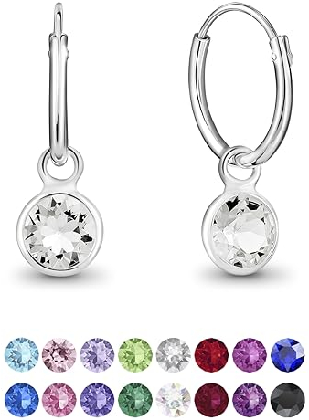 DTPsilver® KLEINE Creolen Ohrringe 925 Sterling Silber mit Swarovski® Elements Kristall Rund - Mädchen - Dicke 1.2 mm - Durchmesser 12 mm - Farbe : klare Kristalle