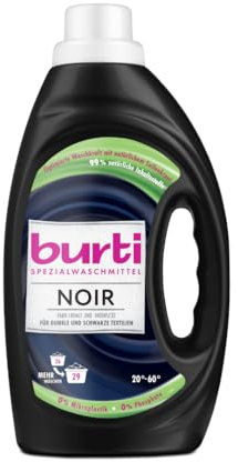 burti NOIR Feinwaschmittel – Black Waschmittel flüssig ohne Bleichmittel & Weichspüler - Fleckenentferner - 29 Wäschen – Farb- & Faserschutz für dunkle Textilien