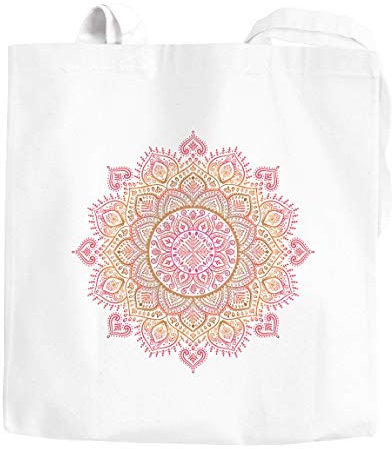 Jutebeutel Mandala Ethno Boho Baumwolltasche Stoffbeutel Tragetasche Autiga® weiß-orange unisize