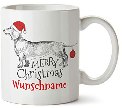 Partycards Personalisierte Tassen zu Weihnachten mit verschiedenen Motiven – Geschenkidee (Dackel, 300ml)