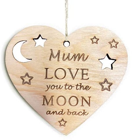 Pet-Jos Gift for Mum Wood Plaque Mum Loving Mother's Day Plaque Wooden Hanging Heart Gift for Mum Wooden Sign I love You Mum Quote
