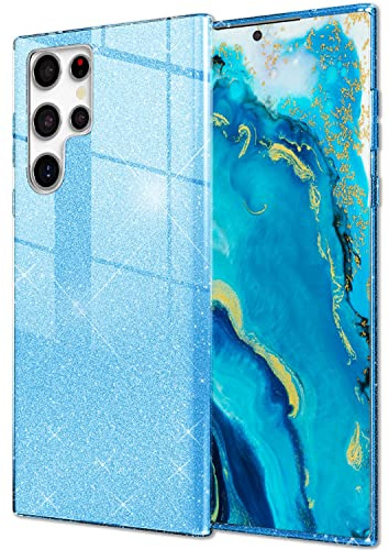 NALIA Glitzerhülle für Samsung Galaxy S22 Ultra - Grip - Hülle, Blau | Partikel fest im Material eingeschlossen, 3-Schicht-Schutzaufbau mit Hardcase-Kern, Erhöhter Kamerarand, SHINEPOP