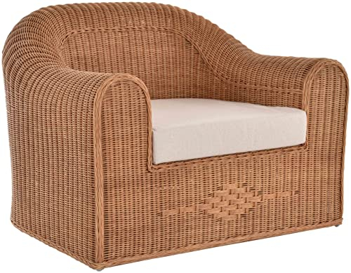 Krines Home Rattansessel Count Breiter Wohnzimmer Sessel aus echtem Rattan Thronsessel (Honig-Dunkel)