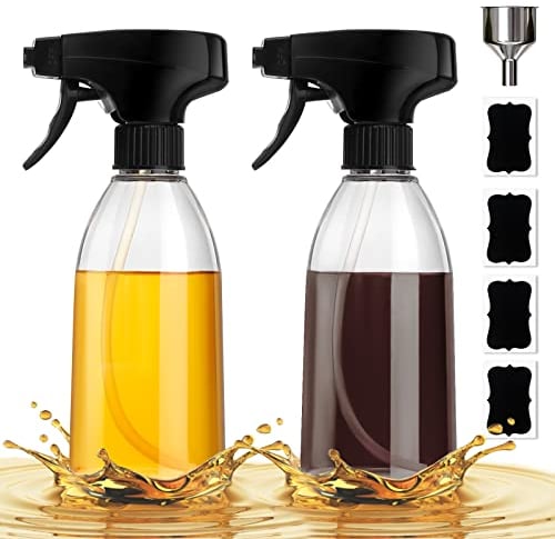 MIUSITE Oil Sprayer for Cooking Air Fryer, 2 Pack Olive Oil Spray Bottle, 10oz Food-Grade Plastic Oil Spritzer Mister, Refillable Oil Dispenser Bottle for Salad, BBQ, Grilling, Kitchen Baking