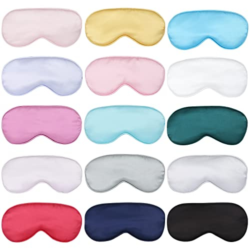 15 Stück Augenmaske zum Schlafen, verstellbares elastisches Band, Verdunkelungs-Augenmaske, weiche und bequeme Augen-Schlafmaske, geeignet für Bett, Flugzeug, Langstreckenfahrt, Büro (mehrfarbig)