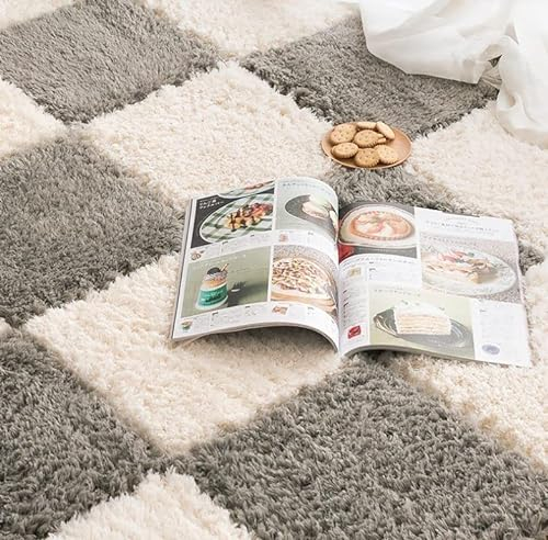 20 Stück Flauschige Ineinandergreifende Schaumstoffmatten-Bodensets,Plüsch-Puzzle-Schaumstoff-Bodenmatte,Flauschige Plüsch-Teppichfliesen für Wohnzimmer,Esszimmer(Color:grau+weiß)