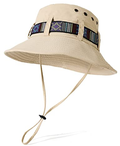 TAGVO Geflochtener Boho-Stil Fischerhut Sonnenhut für Herren Damen, Faltbar UV Schutz Sonnenschutz Wanderhut Safari Hut Boonie Bucket Hat Mit Kinnriemen Mode Freizeit Outdoor Hüte Herren Damen