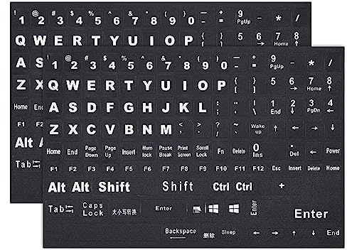 Lot de 2 autocollants de rechange universels pour clavier QWERTY - Lettres de l'alphabet en anglais - Pour PC, ordinateur portable, ordinateur de bureau, clavier mat